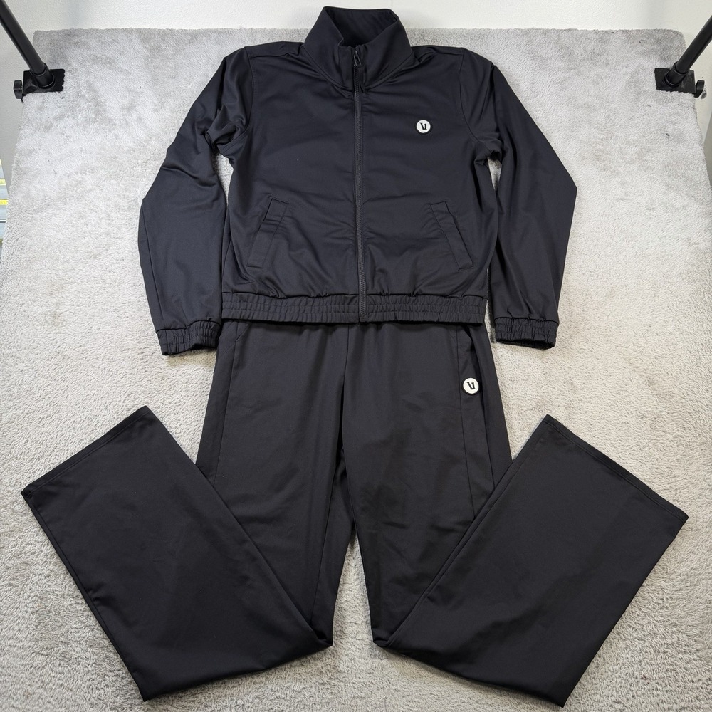 Vuori Courtside Tracksuit Set Womens Medium Black Full Zip Jacket Pants Wide Leg